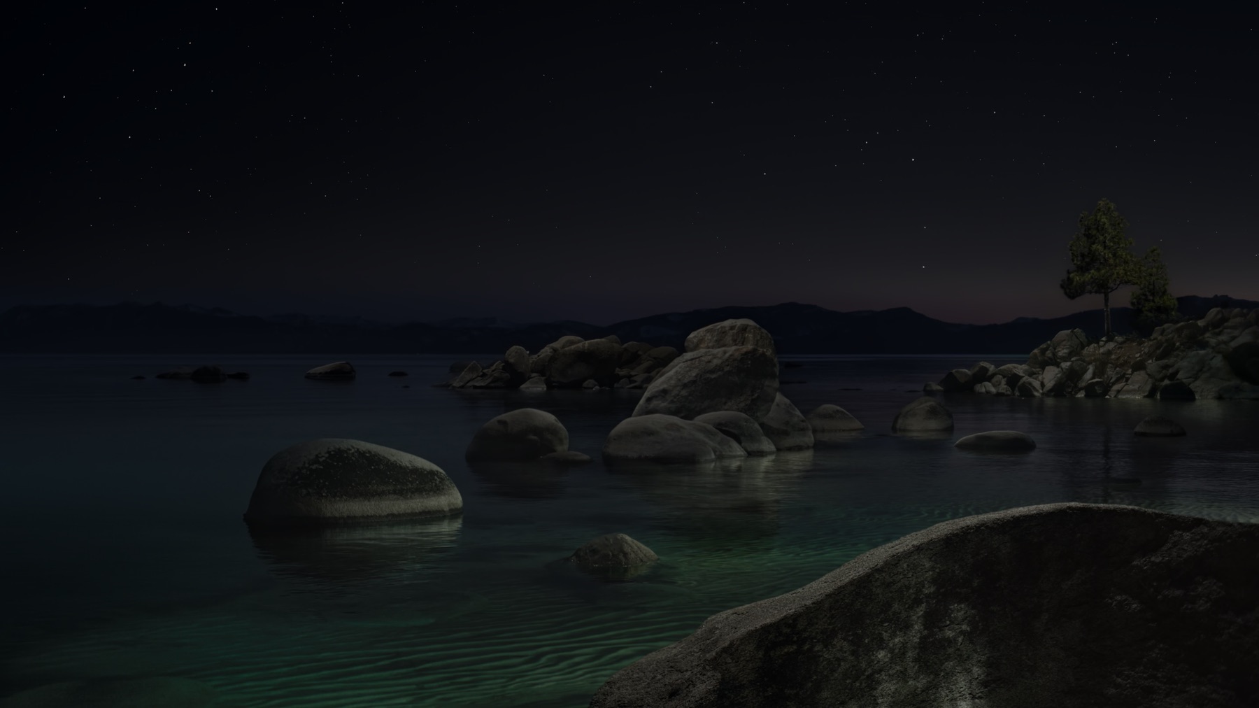 Lake Tahoe at night under stars